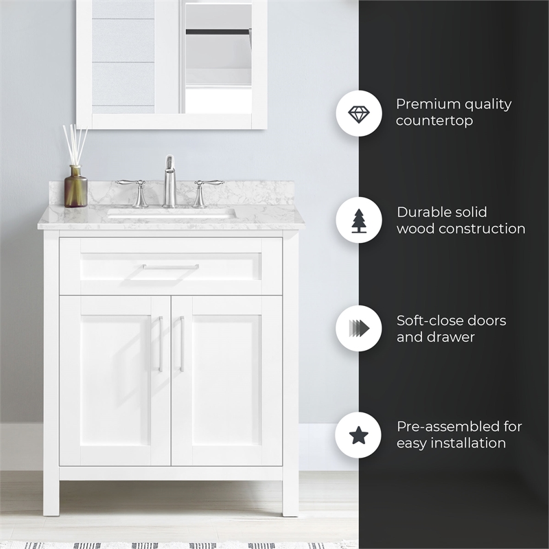 Tahoe 30 in. Bathroom Vanity in Pure White with White Countertop