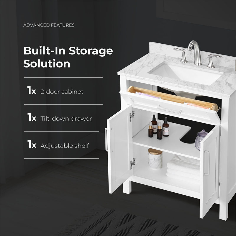 Tahoe 30 in. Bathroom Vanity in Pure White with White Countertop