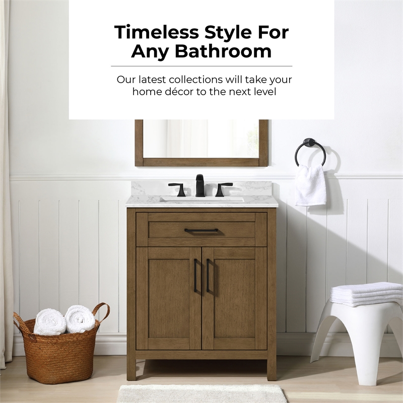 Tahoe 30 in. Bathroom Vanity in Almond Latte with White Countertop
