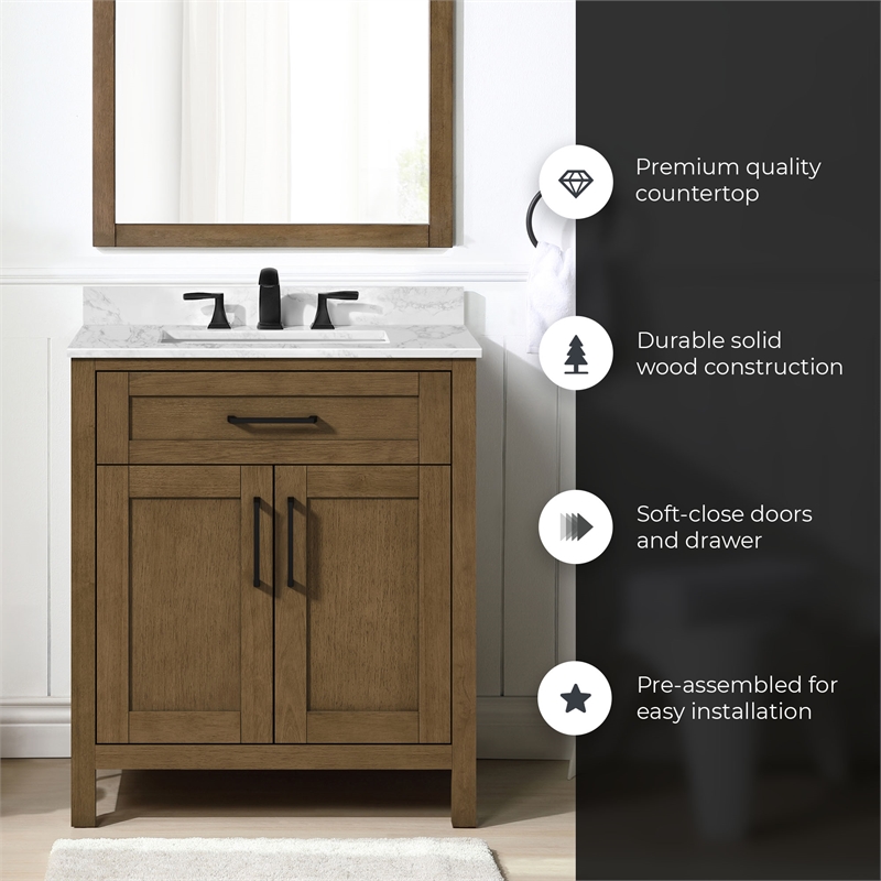 Tahoe 30 in. Bathroom Vanity in Almond Latte with White Countertop