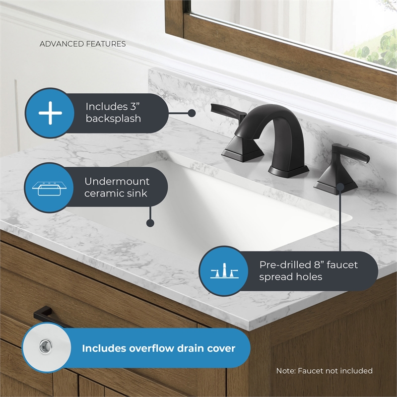 Tahoe 30 in. Bathroom Vanity in Almond Latte with White Countertop