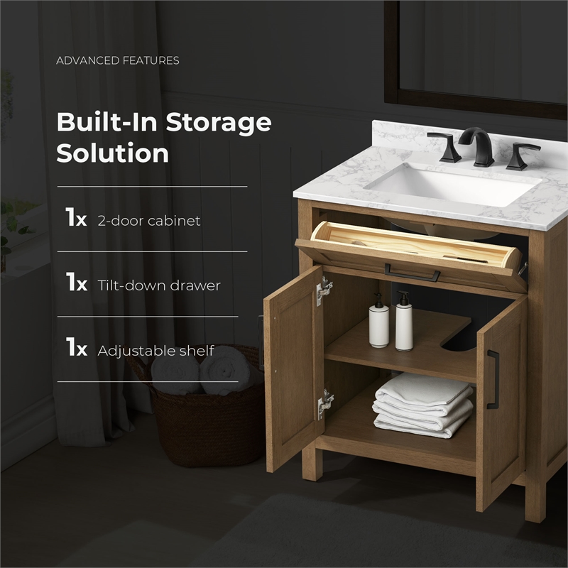 Tahoe 30 in. Bathroom Vanity in Almond Latte with White Countertop