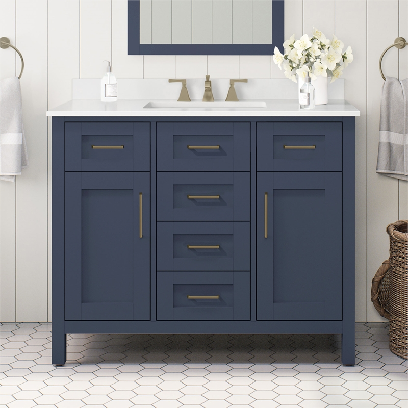 Tahoe 42 in. Bathroom Vanity in Midnight Blue with White Countertop