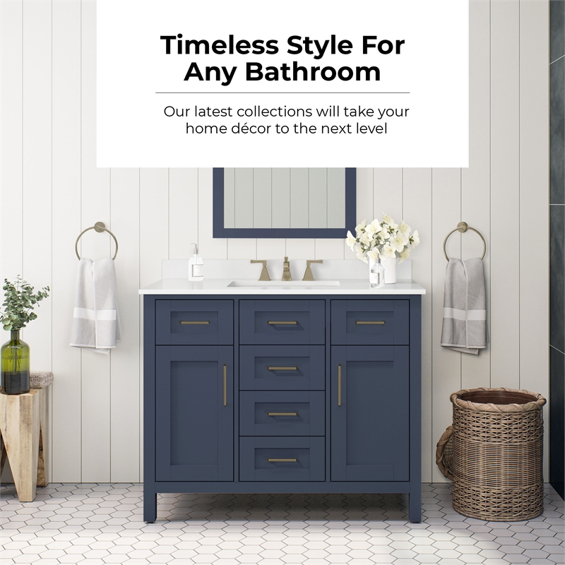 Tahoe 42 in. Bathroom Vanity in Midnight Blue with White Countertop