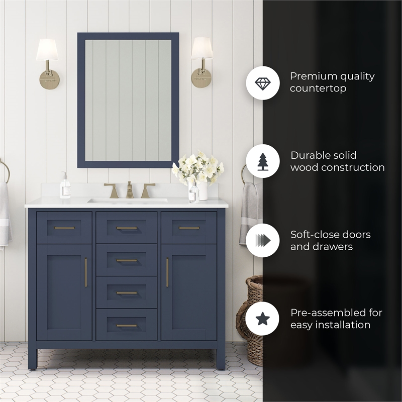 Tahoe 42 in. Bathroom Vanity in Midnight Blue with White Countertop