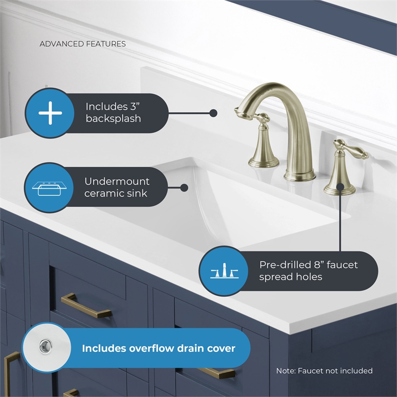 Tahoe 42 in. Bathroom Vanity in Midnight Blue with White Countertop