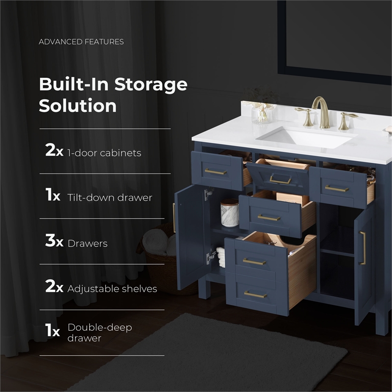 Tahoe 42 in. Bathroom Vanity in Midnight Blue with White Countertop