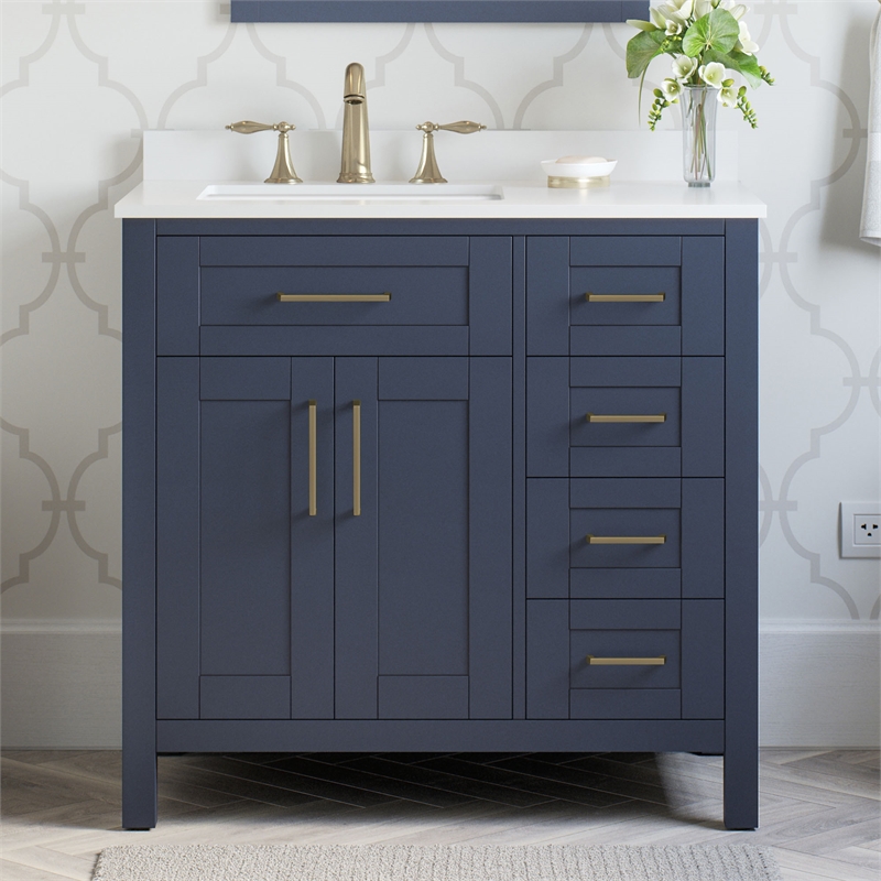 Tahoe 36 in. Bathroom Vanity in Midnight Blue with White Countertop