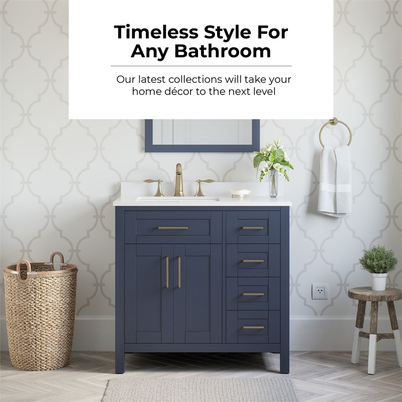 Tahoe 36 in. Bathroom Vanity in Midnight Blue with White Countertop