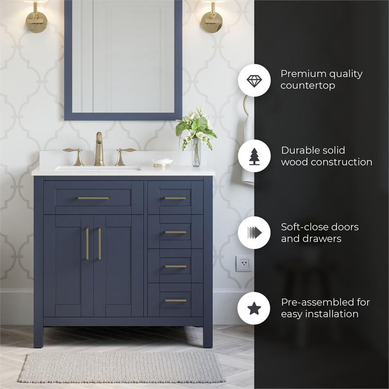 Tahoe 36 in. Bathroom Vanity in Midnight Blue with White Countertop