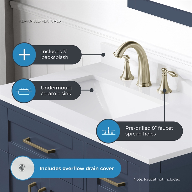Tahoe 36 in. Bathroom Vanity in Midnight Blue with White Countertop