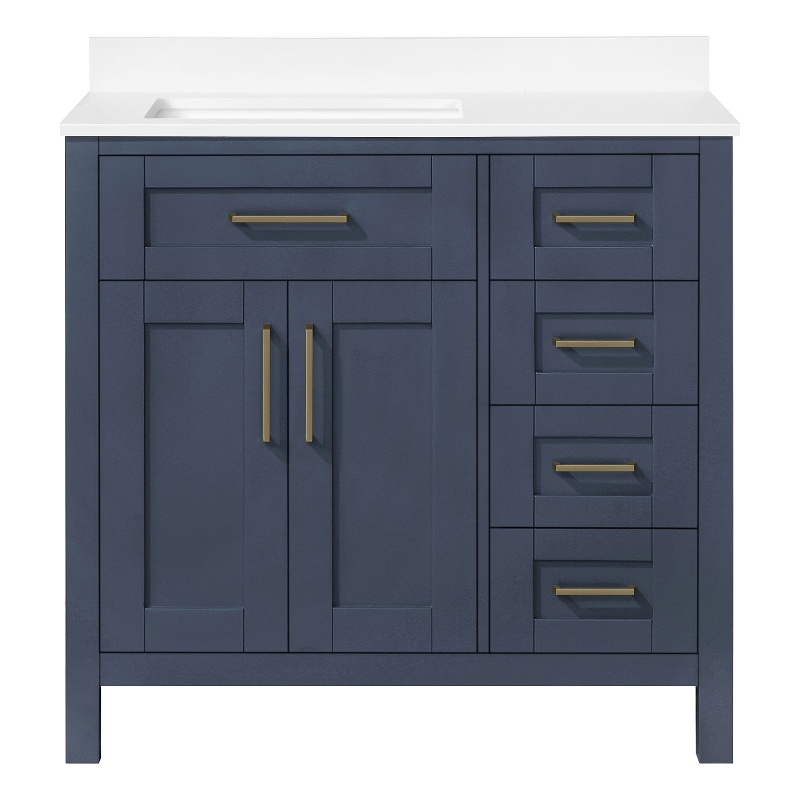 Tahoe 36 in. Bathroom Vanity in Midnight Blue with White Countertop