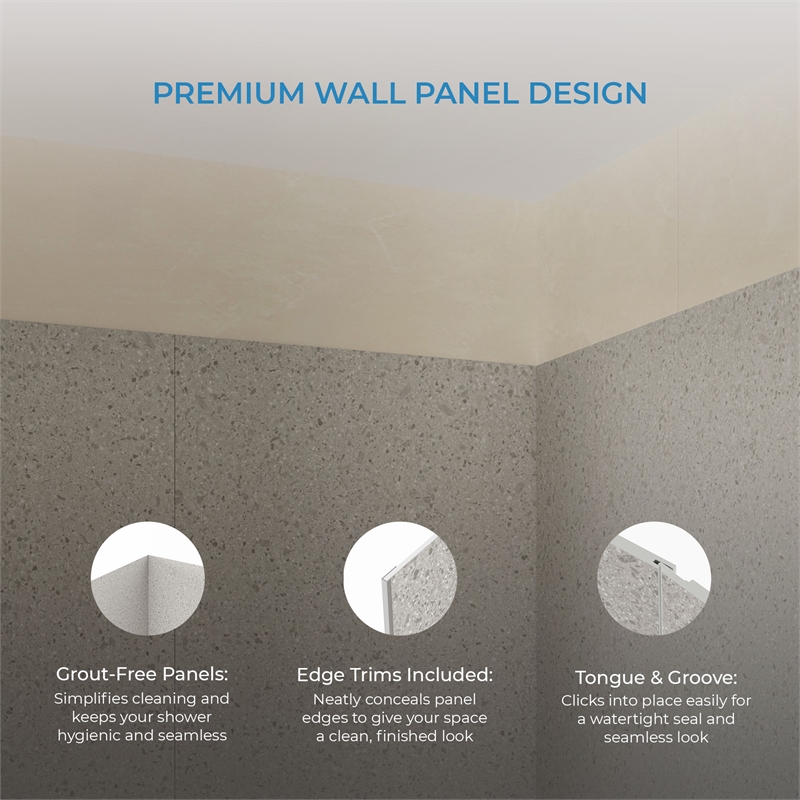 OVE Arroyo Alcove Shower Walls 60 in. x 36 in. x 80 in. in Terrazzo