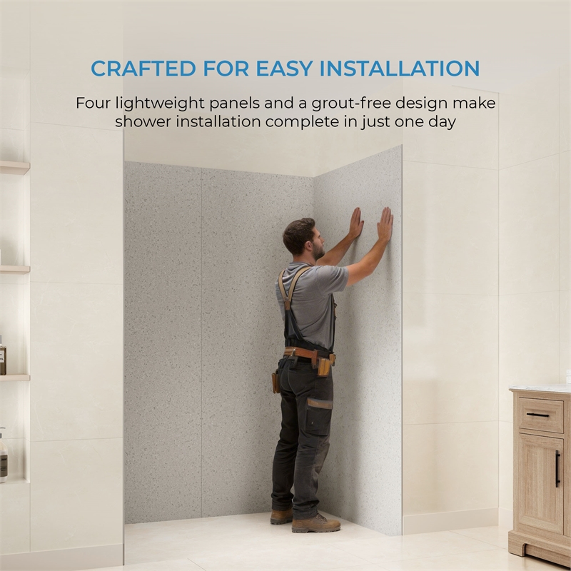 OVE Arroyo Alcove Shower Walls 60 in. x 36 in. x 80 in. in Terrazzo