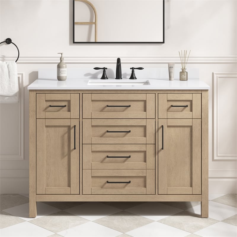 Tahoe 48 in. Bathroom Vanity in Sahara Birch with White Countertop