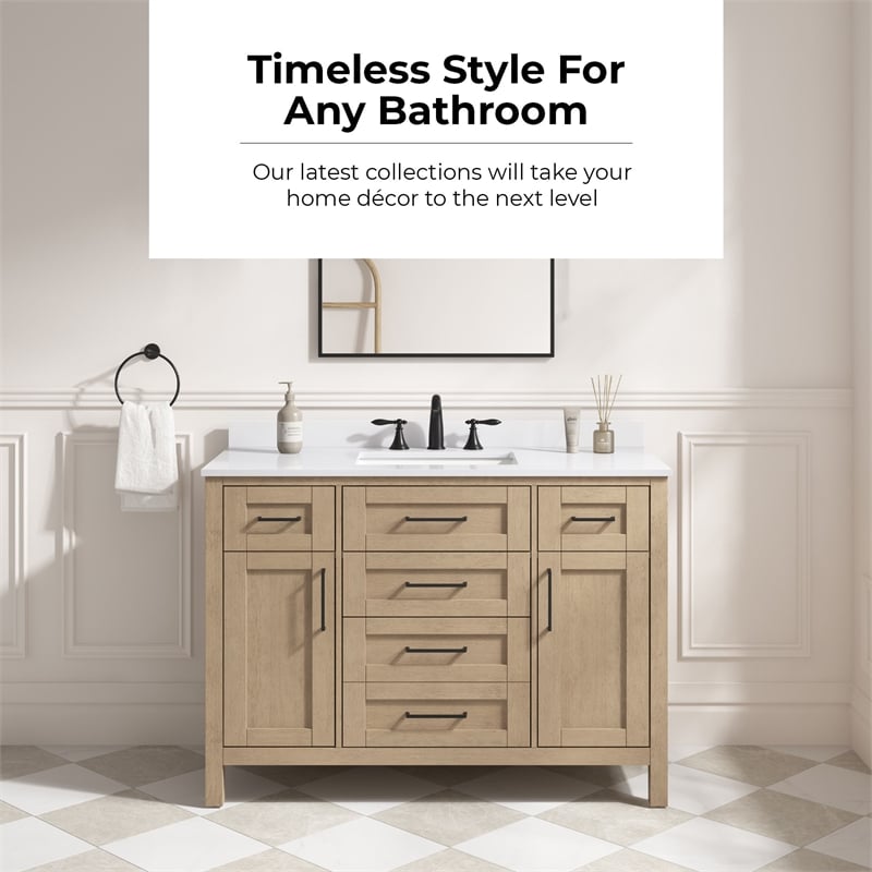 Tahoe 48 in. Bathroom Vanity in Sahara Birch with White Countertop