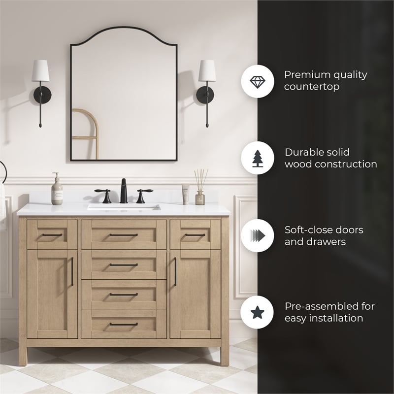 Tahoe 48 in. Bathroom Vanity in Sahara Birch with White Countertop