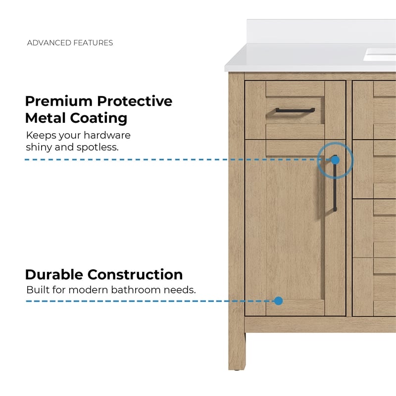 Tahoe 48 in. Bathroom Vanity in Sahara Birch with White Countertop