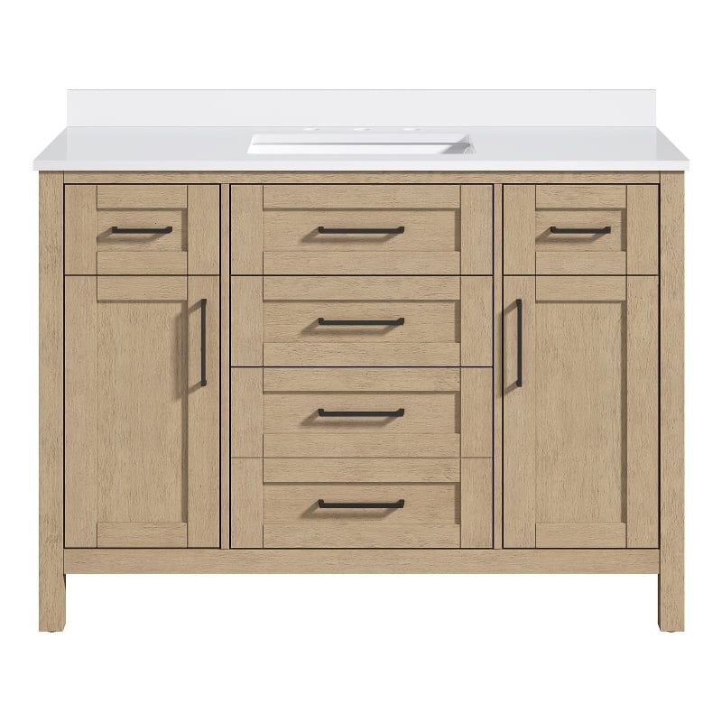Tahoe 48 in. Bathroom Vanity in Sahara Birch with White Countertop