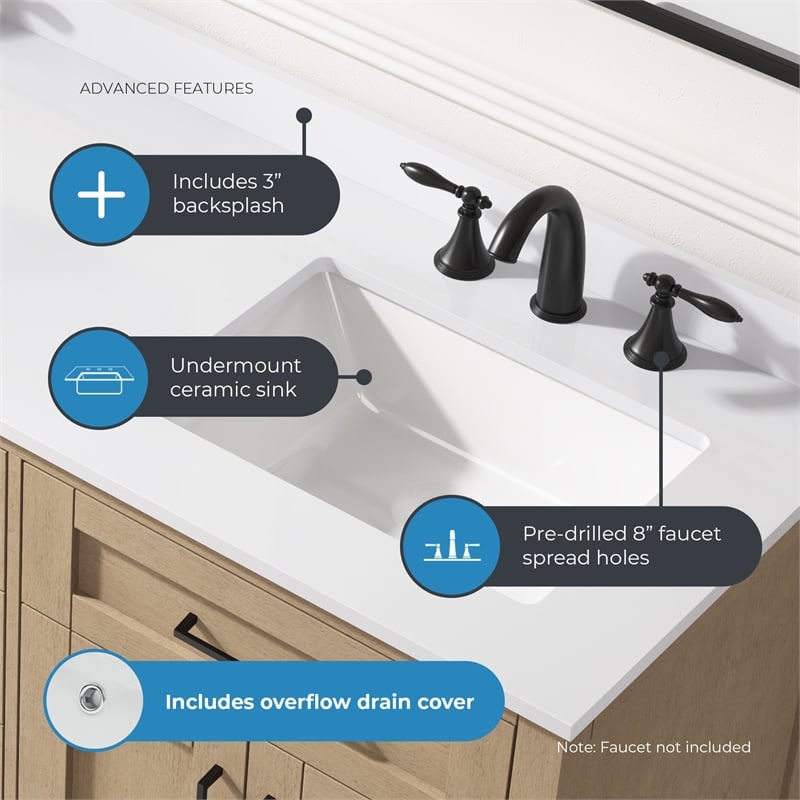 Tahoe 60 in. Bathroom Vanity in Sahara Birch with White Countertop