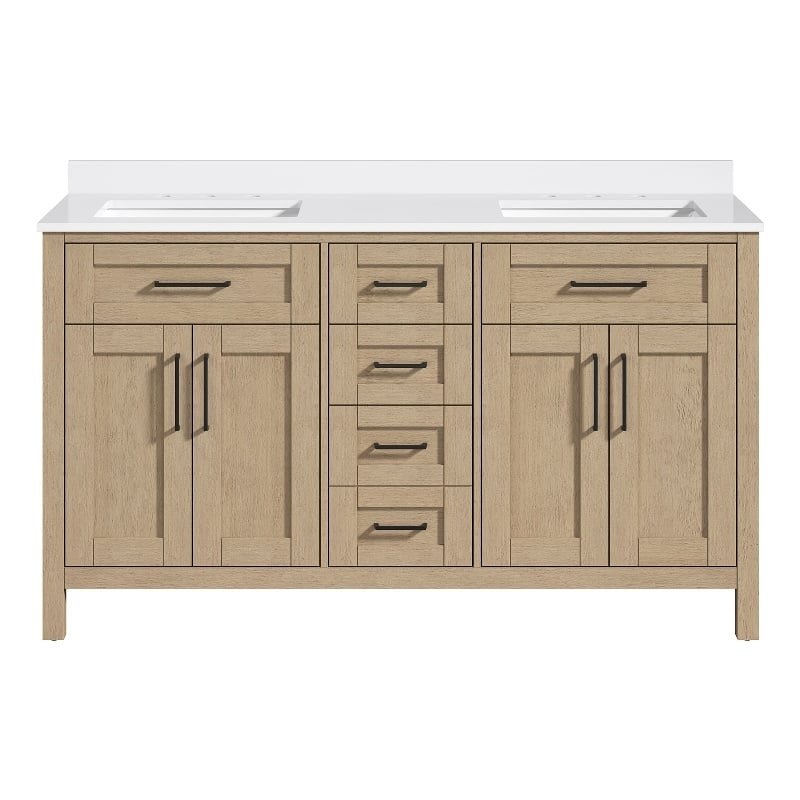 Tahoe 60 in. Bathroom Vanity in Sahara Birch with White Countertop