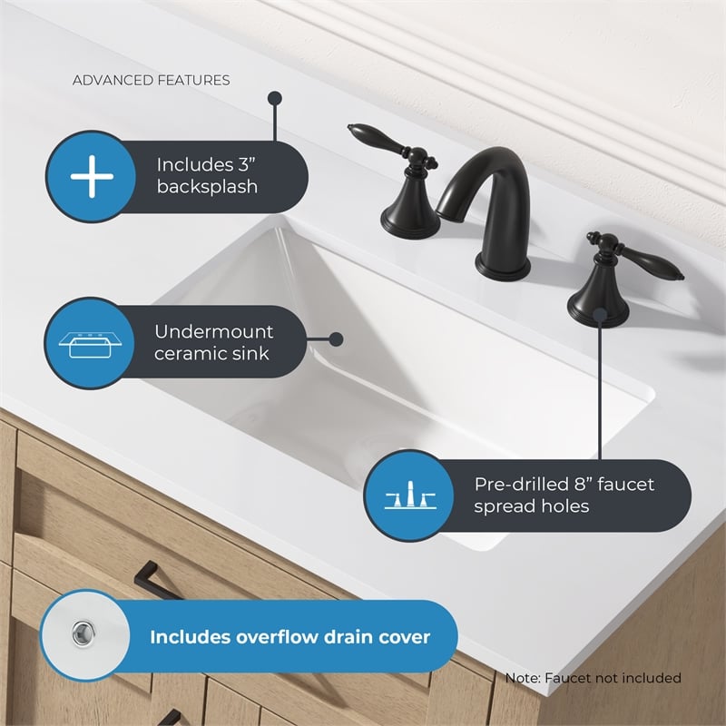 Tahoe 72 in. Bathroom Vanity in Sahara Birch with White Countertop