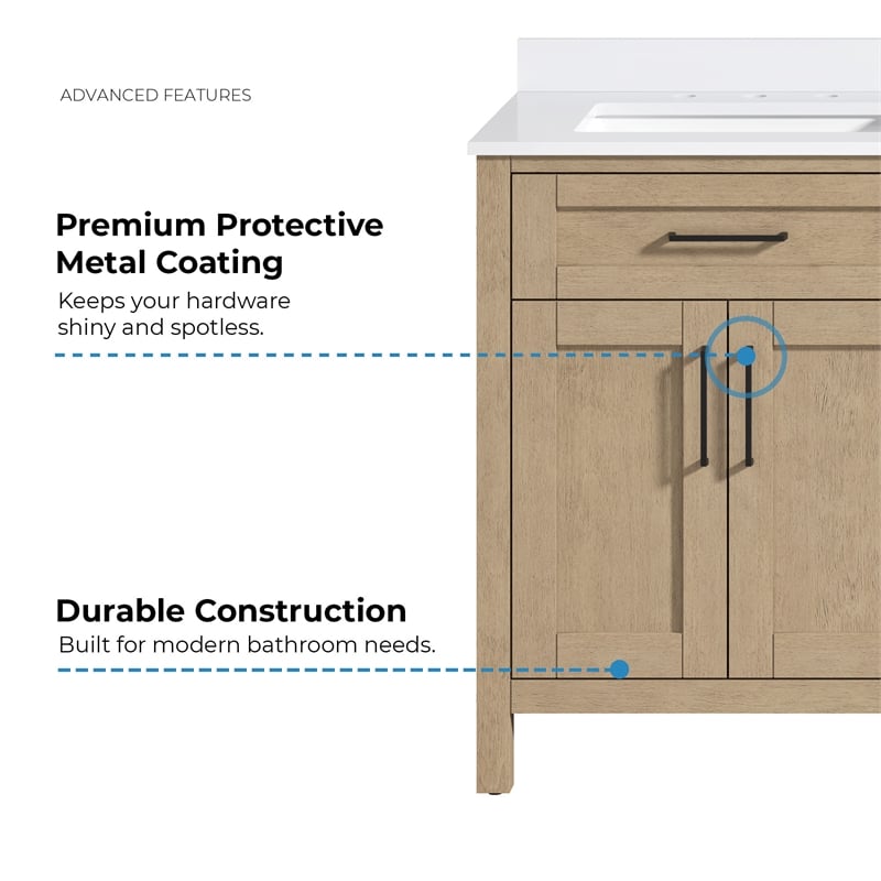 Tahoe 72 in. Bathroom Vanity in Sahara Birch with White Countertop