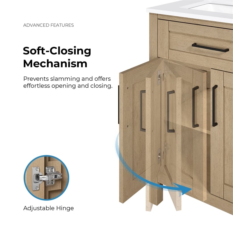 Tahoe 72 in. Bathroom Vanity in Sahara Birch with White Countertop