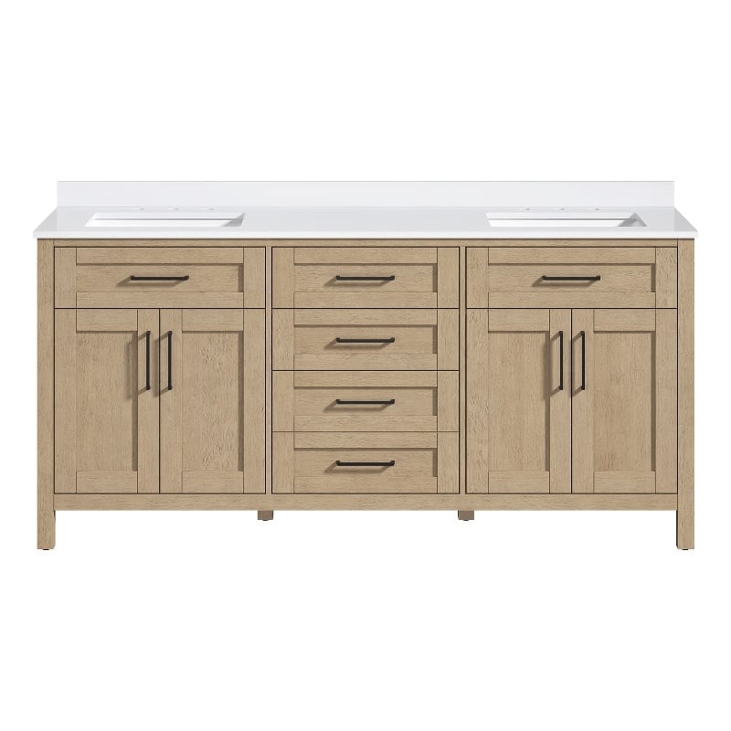 Tahoe 72 in. Bathroom Vanity in Sahara Birch with White Countertop