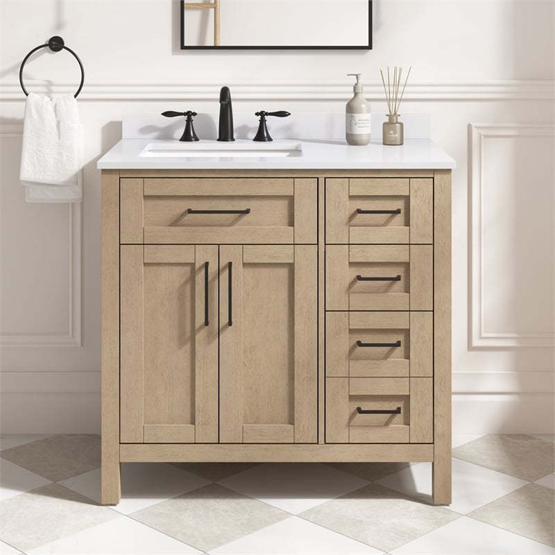 Tahoe 36 in. Bathroom Vanity in Sahara Birch with White Countertop