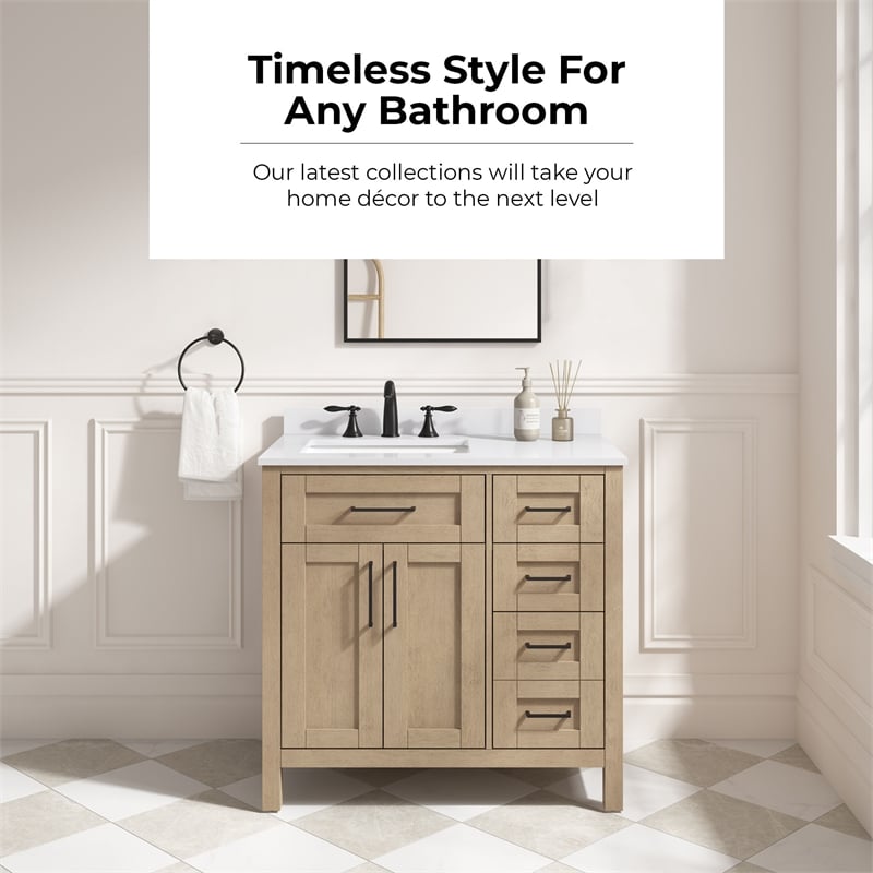 Tahoe 36 in. Bathroom Vanity in Sahara Birch with White Countertop