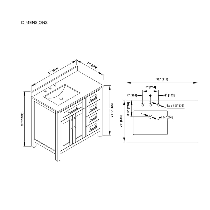 Tahoe 36 in. Bathroom Vanity in Sahara Birch with White Countertop