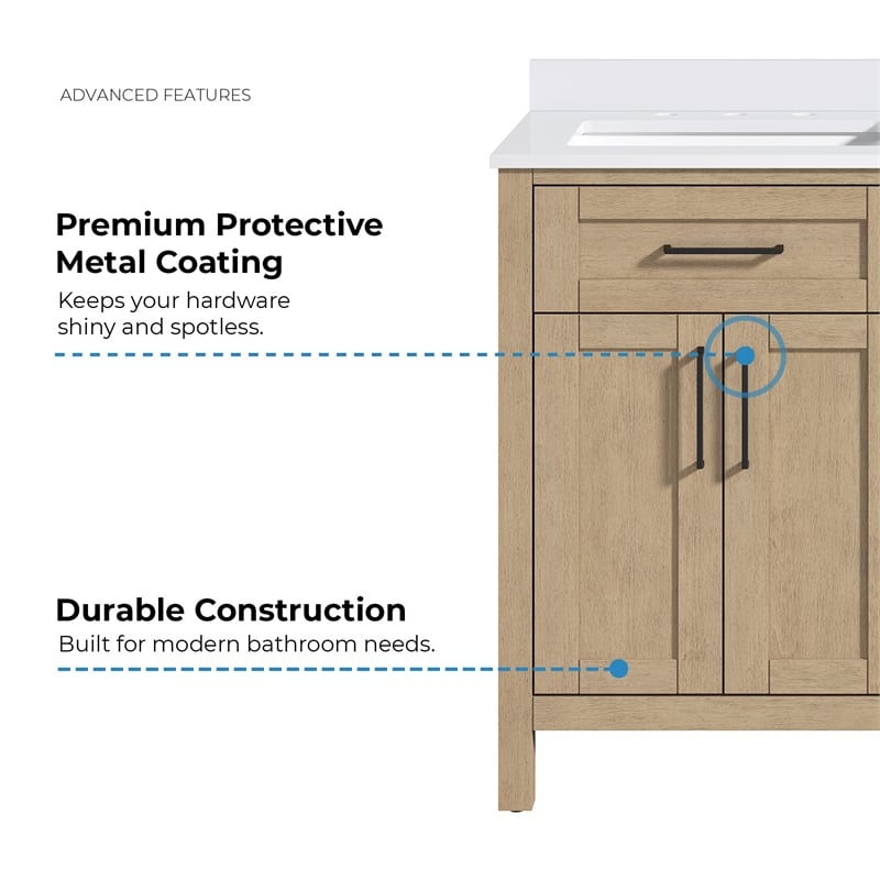 Tahoe 36 in. Bathroom Vanity in Sahara Birch with White Countertop