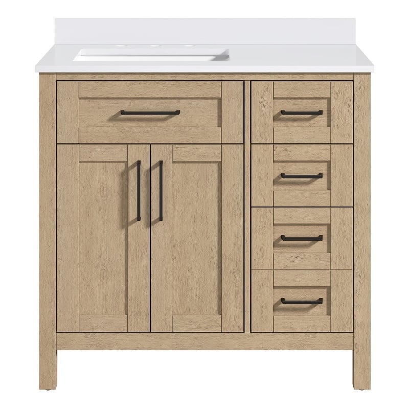 Tahoe 36 in. Bathroom Vanity in Sahara Birch with White Countertop