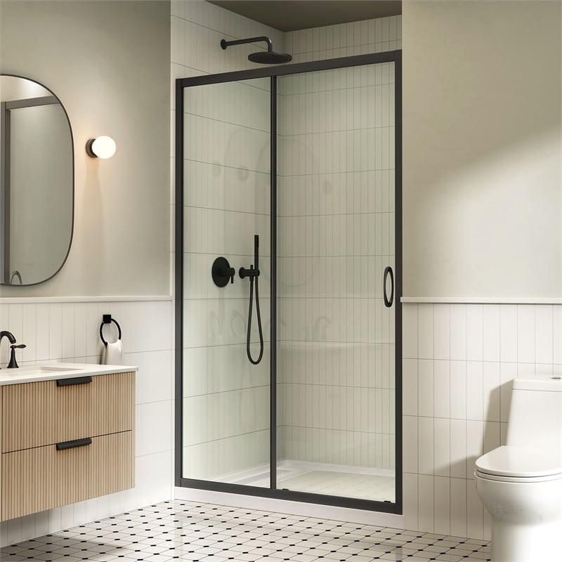 Breeze 48 x 36 x 72.83 in. Sraight Alcove Shower Kit in Black with Door and Pan