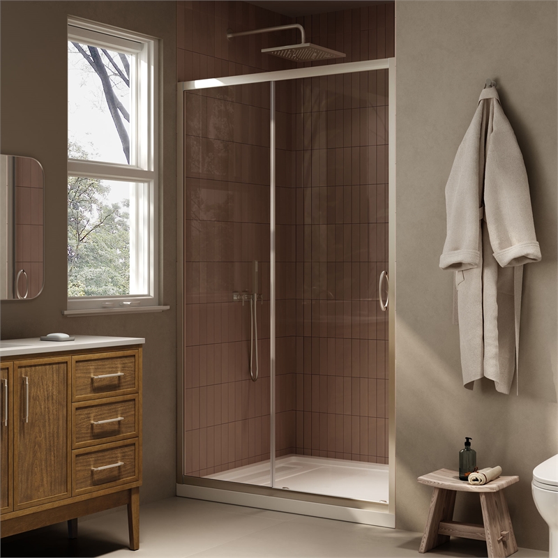 Breeze 48 x 36 x 72.83 in. Sraight Alcove Shower Kit in Nickel with Door and Pan