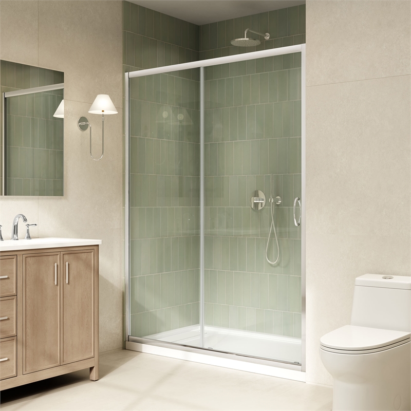 Breeze 60 x 32 x 72.83 in. Sraight Alcove Shower Kit in Chrome with Door and Pan