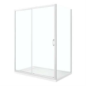 Breeze 60 x 32 x 72.83&quot Straight Corner Shower Kit in Chrome with Door and Pan