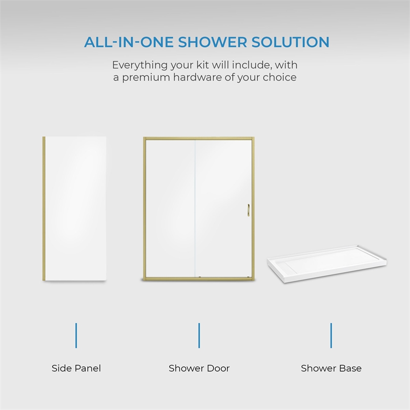 Breeze 60 x 32 x 72.83 in. Straight Corner Shower Kit in Gold with Door and Pan