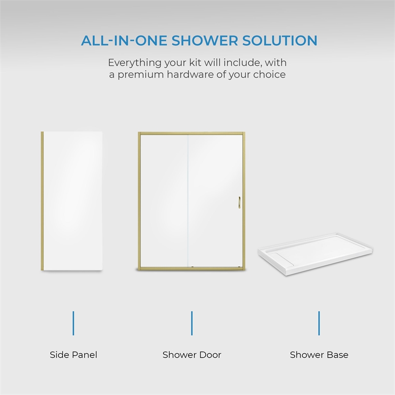 Breeze 60 x 36 x 72.83 in. Straight Corner Shower Kit in Gold with Door and Pan