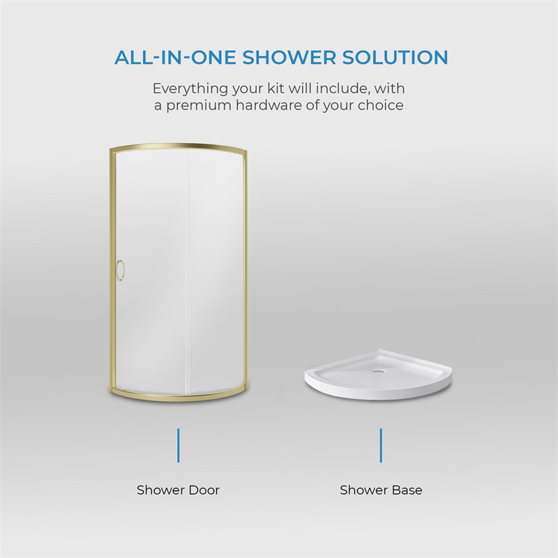 Breeze 35 x 35 x 72.83 in. Round Corner Shower Kit in Gold with Door and Pan