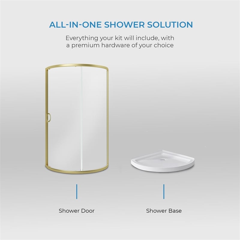 Breeze 40 x 40 x 72.83 in. Round Corner Shower Kit in Gold with Door and Pan