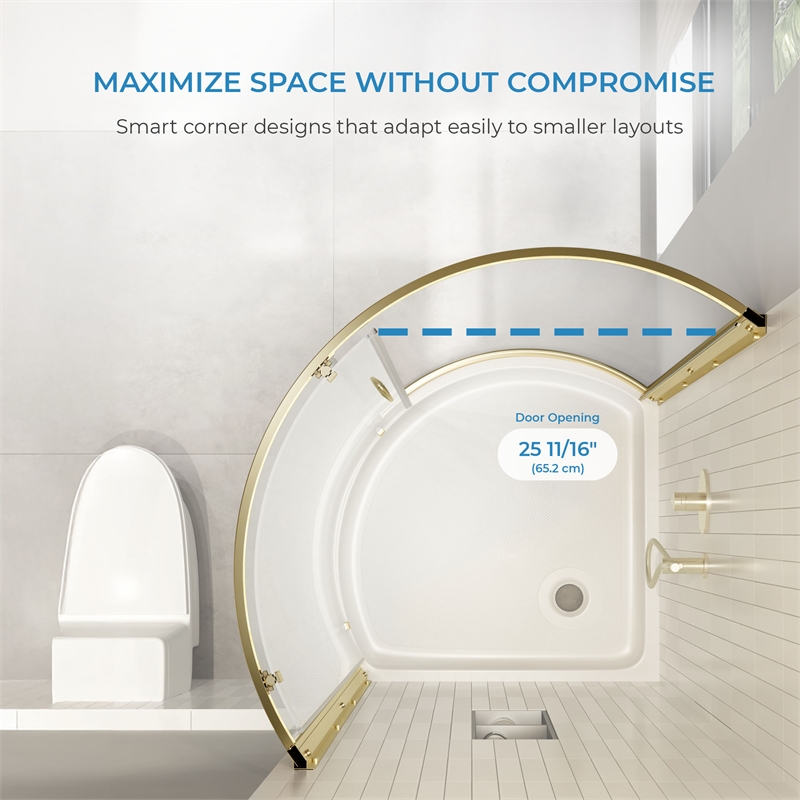 Breeze 40 x 40 x 72.83 in. Round Corner Shower Kit in Gold with Door and Pan