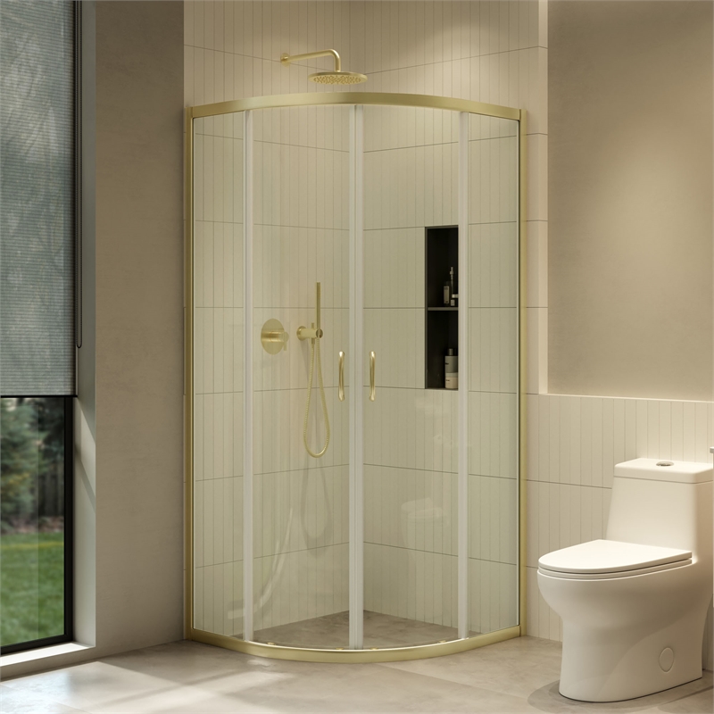 Breeze 34 in. x 34 in. x 73 in. Quadrant Corner Shower Door in Gold