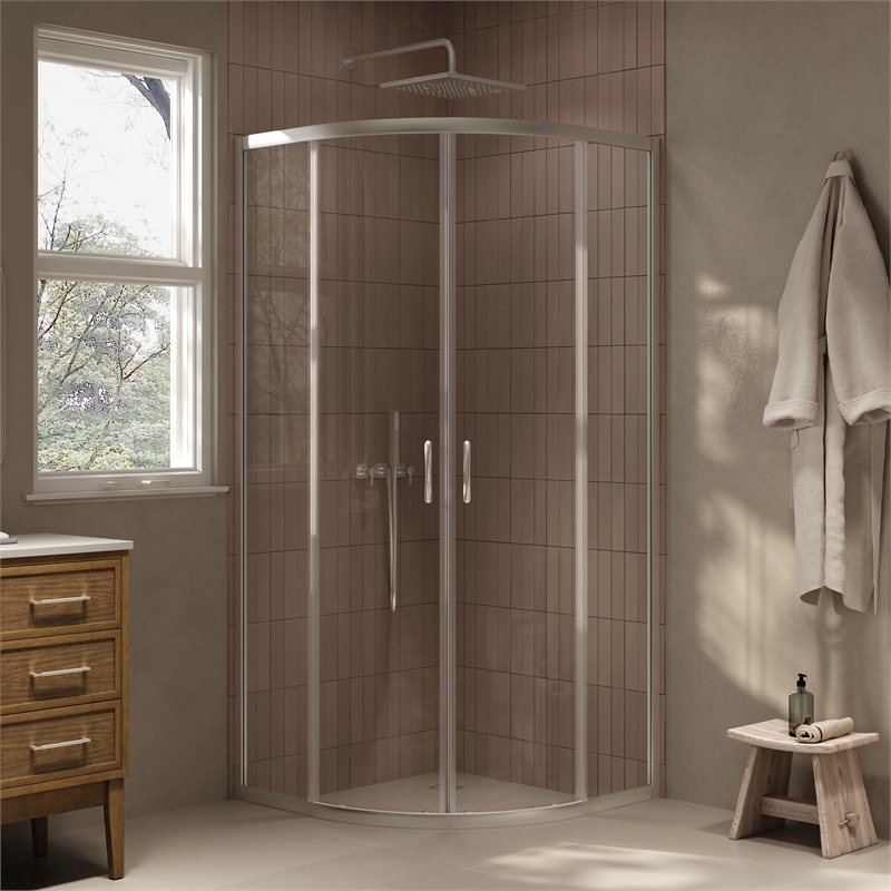Breeze 34 in. x 34 in. x 73 in. Quadrant Corner Shower Door in Nickel