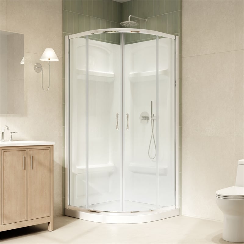 Breeze 36 in. x 36 in. x 73 in. Corner Shower Kit in Chrome Door Walls and Pan