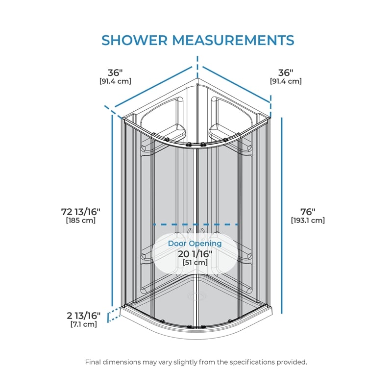 Breeze 36 in. x 36 in. x 73 in. Corner Shower Kit in Chrome Door Walls and Pan
