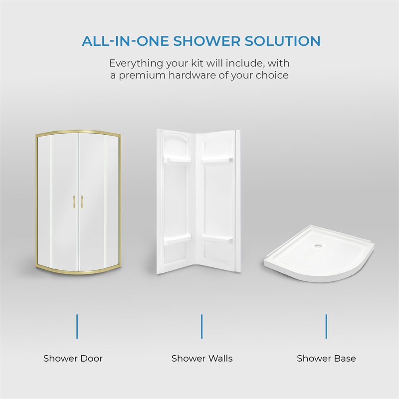 Breeze 36 in. x 36 in. x 73 in. Corner Shower Kit in Gold Door Walls and Pan