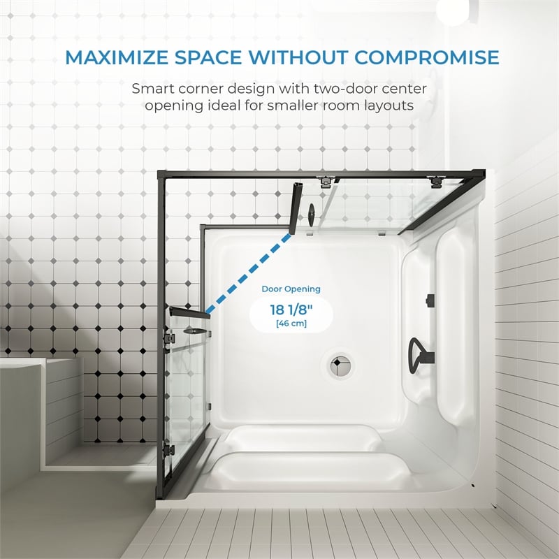 Breeze 36 x 36 x 73 in. Square Corner Shower Kit in Black Door Walls Pan
