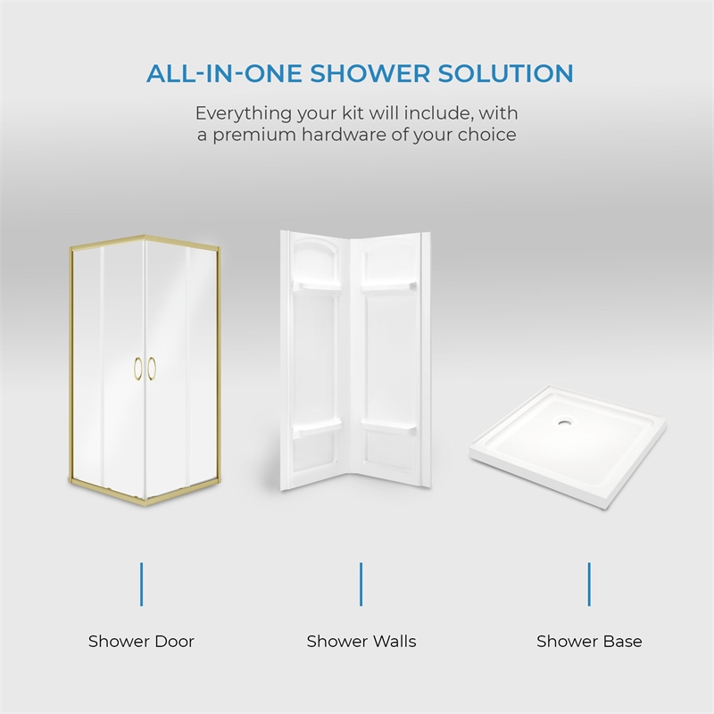 Breeze 36 x 36 x 73 in. Square Corner Shower Kit in Gold Door Walls Pan